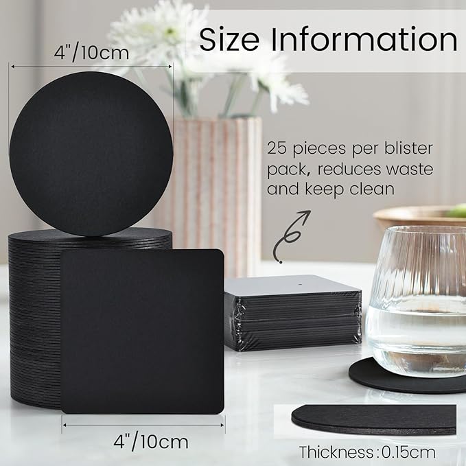 600 Pieces Disposable Paper Coasters, GOH DODD Thickened (1.5MM) 4 Inch Bar Coasters Bulk Absorbent Cardboard Blanks for Drinks DIY Arts Crafts Wedding Party Gifts Education, Black, Round