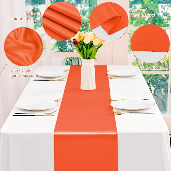12 Pack Orange Satin Table Runner 12 x 108 Inch Long Premium Table Runners - Image 4