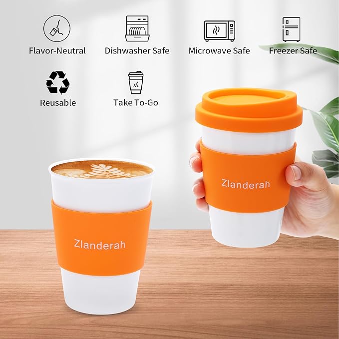 10oz Ceramic Travel Mug with Lid and Sleeve | Simple White Porcelain Drinking - Image 4