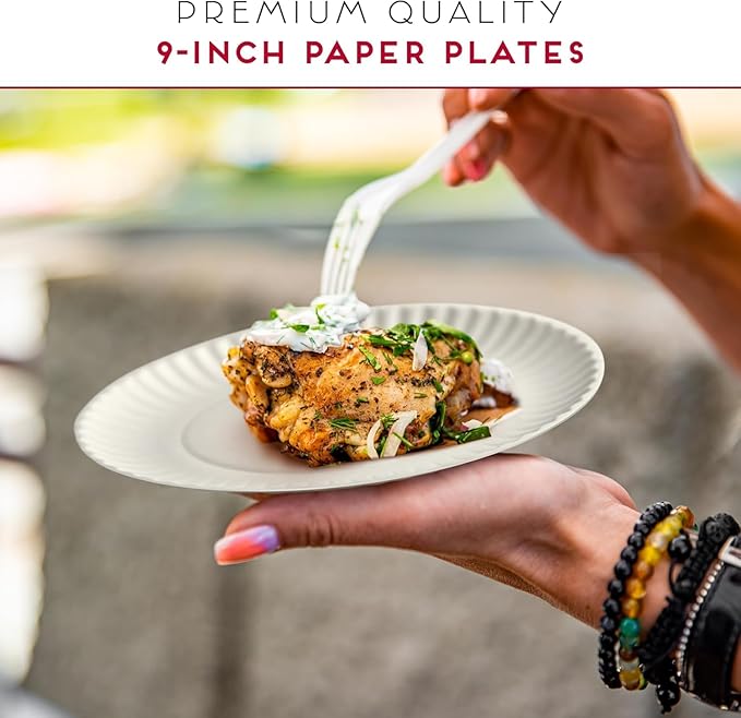 9-Inch Disposable Paper Plates - 1000 Count - Bulk Pack of Uncoated Paper Plates for Everyday Use - Dinnerware for Meals, Parties And Picnics