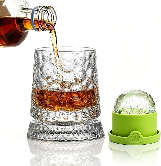 360° Rotating Whiskey Glasses Set of 2, Vintage Crystal Tumblers by Pewfugu