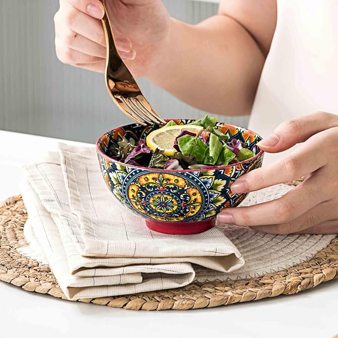 Henten Home Ceramic Dessert Bowls Set of 4, Bohemia 10 oz Snack Serving Bowl, Porcelain Colorful Bowls for Sauce, Fruits, Ice Cream, Soup, Decorative, Microwave & Dishwasher Safe