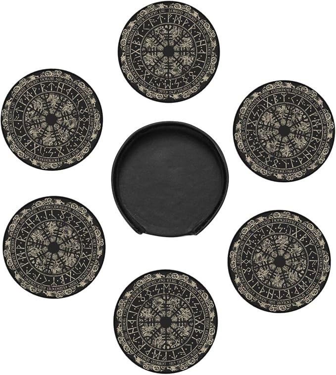 Black Viking Magical Leather Drinks Coasters - Image 4