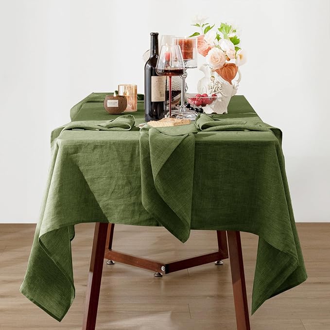 Talasily Linen Tablecloth 100% Pure Linen Table Cloth 60x120 Inches Rectangle Tablecloths Washable Cloths for Kitchen, Dining, Buffet Parties, Holidays, Picnic, Weddings and Restaurants-Green