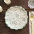 50 Pack 8" Sage Green Dessert Plates in French Toile Floral Pattern, Disposable Round Paper Appetizer Salad Plates 300 GSM for Party Decoration