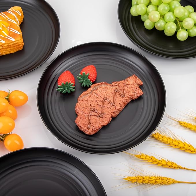 LIYH 20 Pcs Wheat Straw Black Plastic Plates - 9 Inch Unbreakable Dinner Plate Reusable, Dishwasher & Microwave Safe, Camping Outdoor Plates