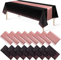 16Pack Disposable Plastic Tablecloths and Satin Table Runner Set Black and Rose by MASHAN