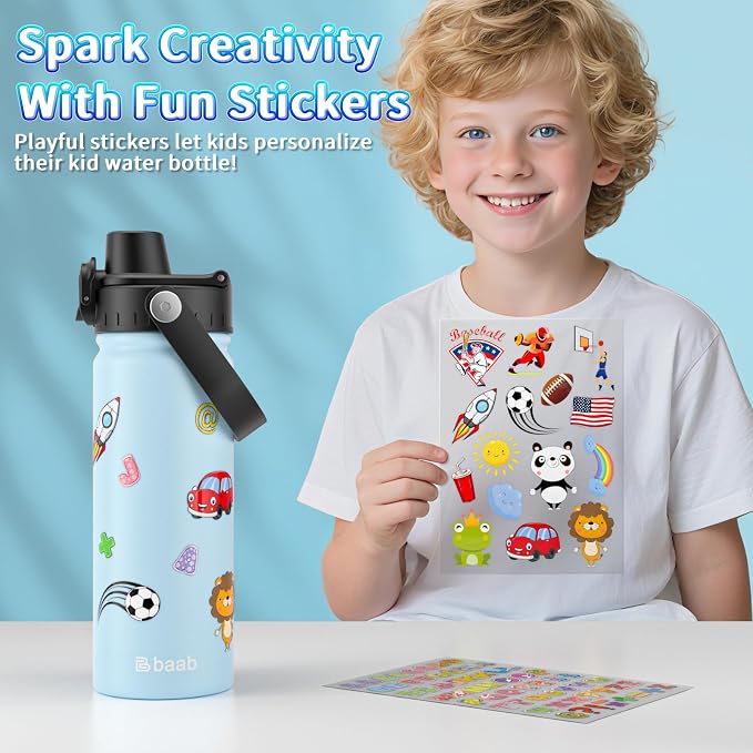 baab 18oz Kids Insulated Water Bottle 18/8 Stainless Steel Kids Cup 1 Pack | - Image 6