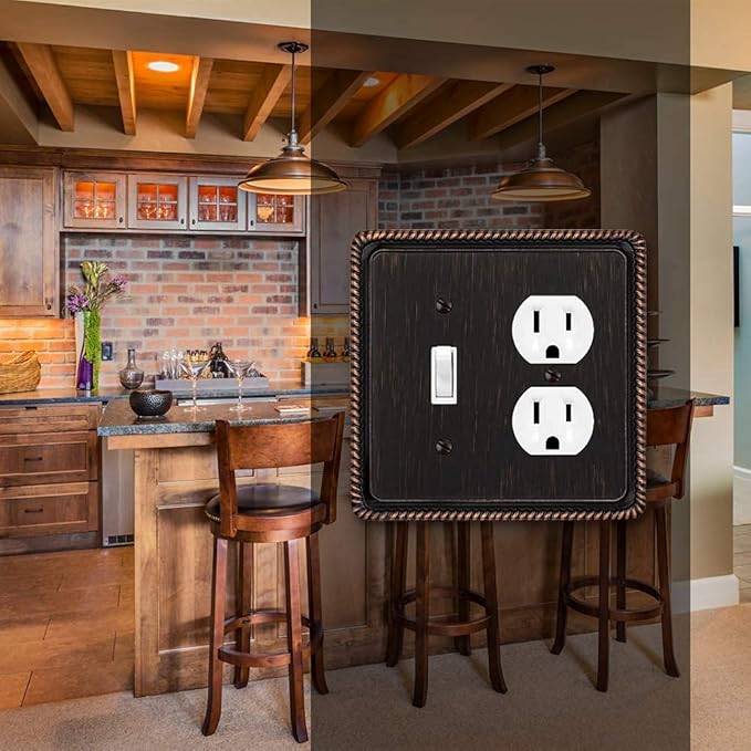 Henne Bery Rope Edge Decorative Wall Plate Switch Plate Outlet Cover (Toggle/Duplex, Aged Bronze)