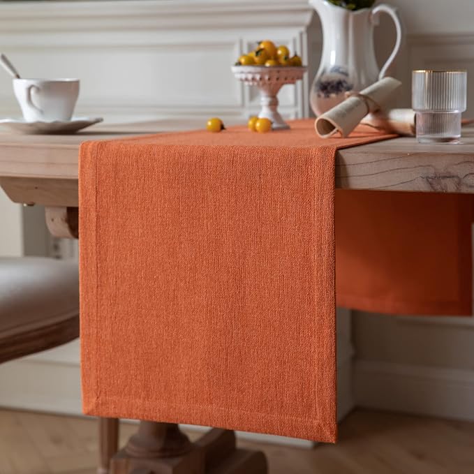 Burlap Style Farmhouse Table Runner, 14x60 Inches Harvest Pumpkin | Thick by ZEEMARTONLINE