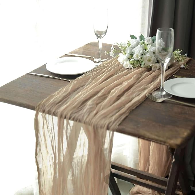 Efavormart 10ft Beige Cheesecloth Table Runner - Image 5