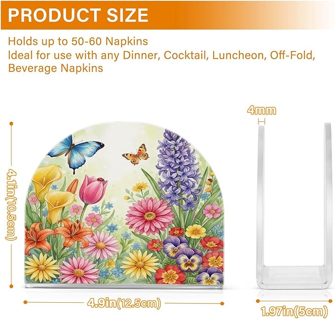 Spring Flowers Floral Napkin Holder for Table Kitchen Decor Acrylic Paper Napkin Holders for Tissue Dining Room Indoor Outdoor Party Holiday Accessories