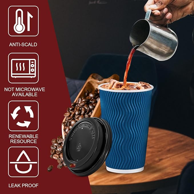 Lamosi Coffee Cups with Lids 16 oz 50 Pack, Disposable To Go Cups with Lid | - Image 3