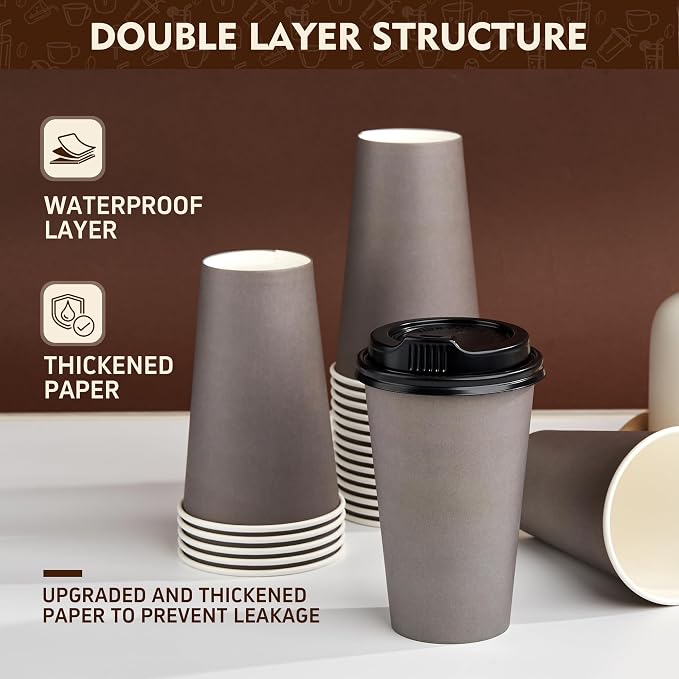 YEEHAW 16 oz Coffee Cups with Lids, 100 Pack | Heat & leak-proof paper - Image 5