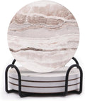 LIFVER Absorbent Coaster Sets of 4, Drink Coasters with Holder, Marble Style Ceramic Drink Coaster for Tabletop Protection, Suitable for Kinds of Cups, Wooden Table, Cool Home Decor, 4 Inches