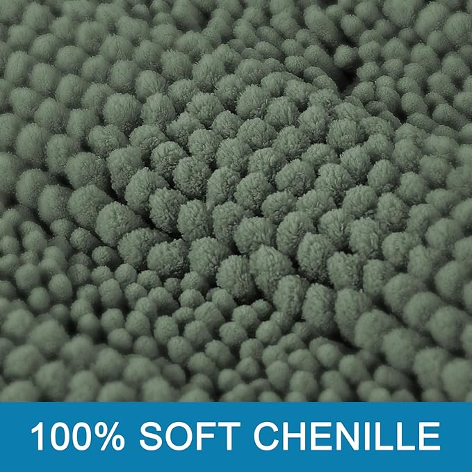 H.VERSAILTEX Bath Mats for Bathroom Non Slip Extra Thick Chenille Striped Bath Rug 24" x 36" Absorbent Non Skid Fluffy Soft Shaggy Rugs Washable Dry Fast Plush Mats for Indoor, Bath Room - Green Bay