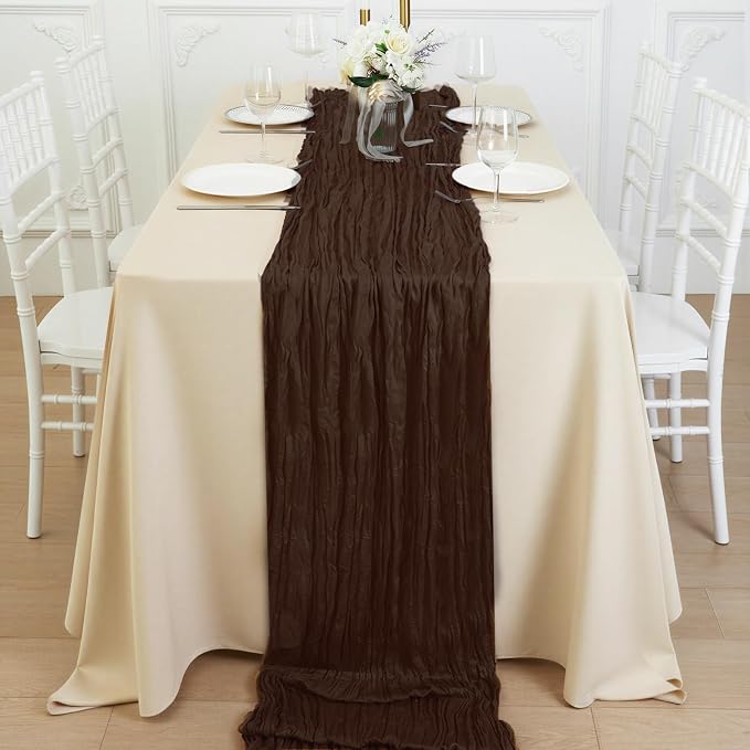 1 Pack Brown Cheesecloth Table Runner 120 Inch Boho Wedding Decor | Cheesecloth - Image 4