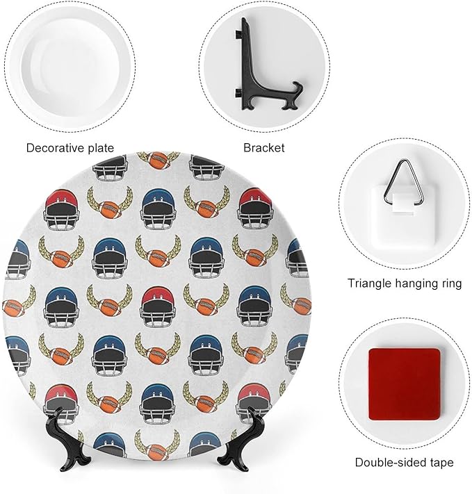 Ceramic Display Plate, American Football Ceramic Hanging Decorative Plate, Rugby Championship Professional League Fun Game, 6 Inch, Household Custom Ceramic Plate, Multicolor