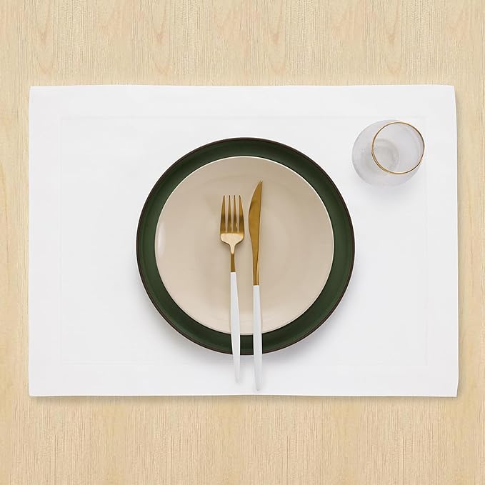 Solino Home Linen White Placemats Set of 4 - 100% Pure Linen Placemats 14 x 19 Inch for Winter, Valentines, Spring, Easter - Fete