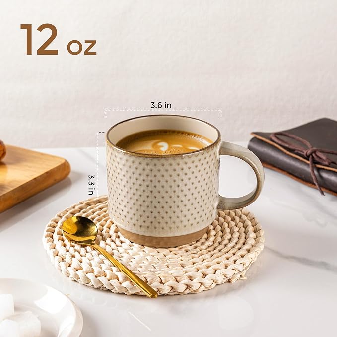 GBhome 12 OZ Stackable Coffee Mugs Set of 4, Ceramic Coffee Cups Set | 4 - Image 3