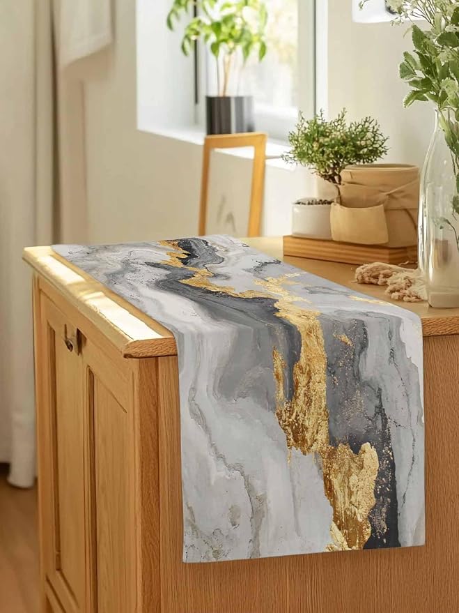 Grey Ombre Marble Table Runners 48 Inches Long, Abstract Art Kitchen Dining - Image 7