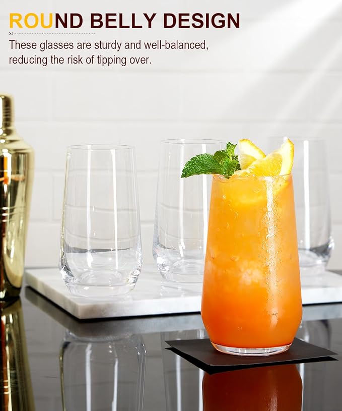 Drinking Water Glass Cups Set, Crystal Clear tall Glass cups set of 8, 16.2oz | - Image 7