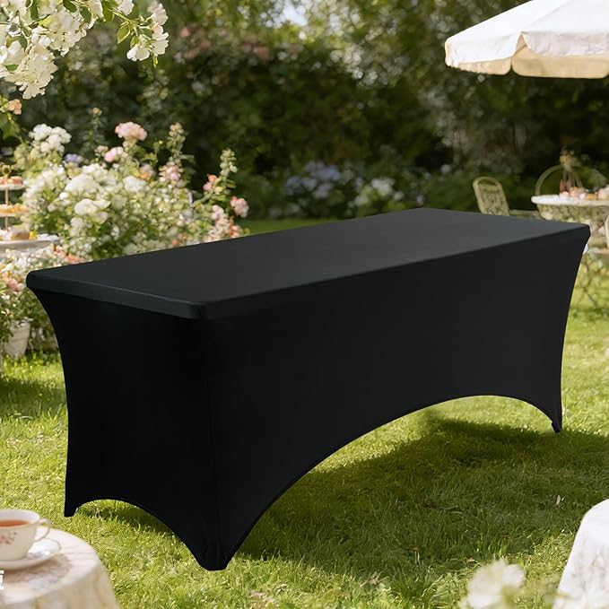 VidaFete Spandex Tablecloth 2 Pack 4FT, Fitted Stretch Table Cover for Rectangle Tables, Wrinkle Resistant and Washable Tablecloths for Outdoor, Picnic, Party, Wedding, Banquet, Birthday, Black