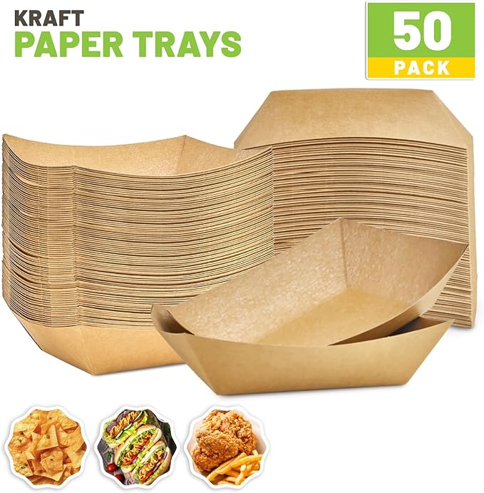 ZORRITA Paper Food Trays, 3 Lb, 50 Pack | Disposable, Kraft Paper, Nacho Trays - Image 3
