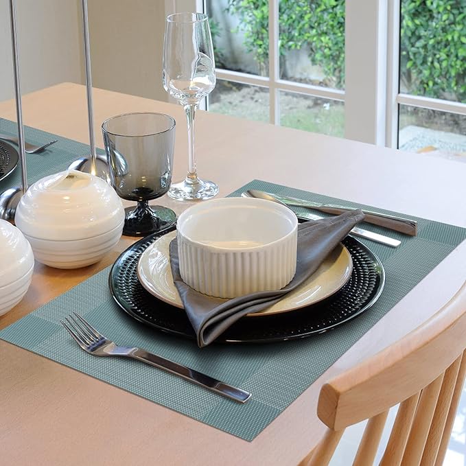 Winknowl Placemats Set of 4, Washable Vinyl Woven Placemats, Heat Resistant & Wipeable Table Mats for Kitchen Dining Table (Sky Blue)