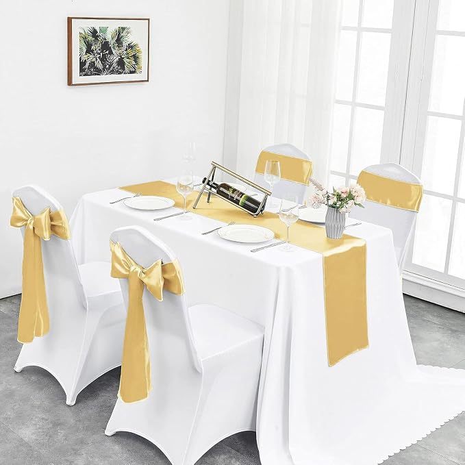 4-Pack Light Gold Satin Table Runner 12 x 108 Inch Long Bright and Smooth Silk - Image 5
