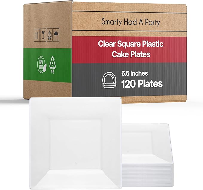 Elegant Disposable Plastic Dessert Plates 120 Pcs-Heavy Duty Fancy Square Clear Salad Plates - 6.5" Appetizer Cake Plates