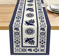 Blue Birds Flowers Mexican Table Runner Spring Floral Decor | Blue Patchwork by Unknown