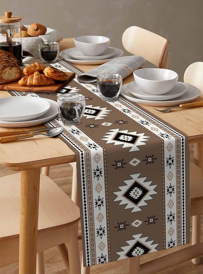 Southwest Aztec Table Runners 60 Inches Long, Cotton Linen Fabric Table Runner - Image 3