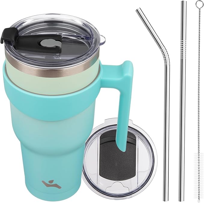 Konokyo 40 oz Tumbler with Handle and Straw, Insulated Travel Mug | Mint; by Konokyo