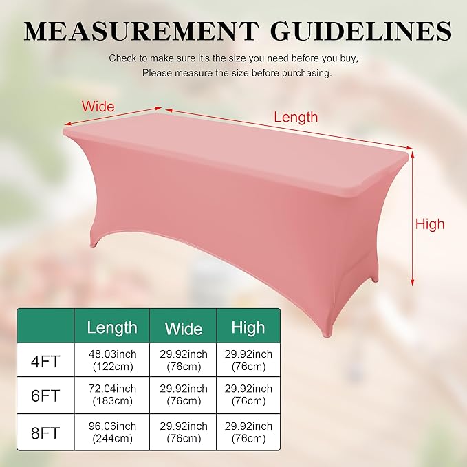 2Pack 8FT Table Cloth for Rectangular Fitted Events Stretch Pink Table Covers Washable Spandex Tablecloth Protector for Party, Wedding, Cocktail, Banquet, Festival