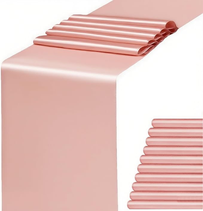 Pack of 10 Satin Blush Pink Table Runners 12 x 108 Inches by WENSINL