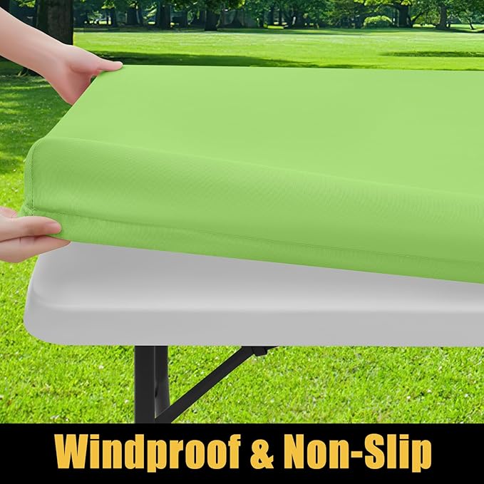 Smiry Rectangle Picnic Table Cloth, Waterproof Elastic Fitted Tablecloths for 8 Foot Tables, Washable Polyester Table Cover for Camping, Indoor and Outdoor (Lime Green, 30"x96")
