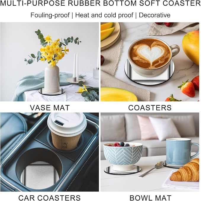 Black Gray Grid Coasters Set of 6, Absorbent Coasters - Image 6