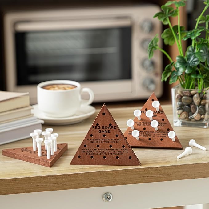 Skylety 24 Pack Triangle Peg Games Wooden Board Table Game for Family Boys Girls Adults, Learning Toys Travel Peg Jump Toys Triangle Puzzle Brain Teaser Christmas Gifts (Dark Color)