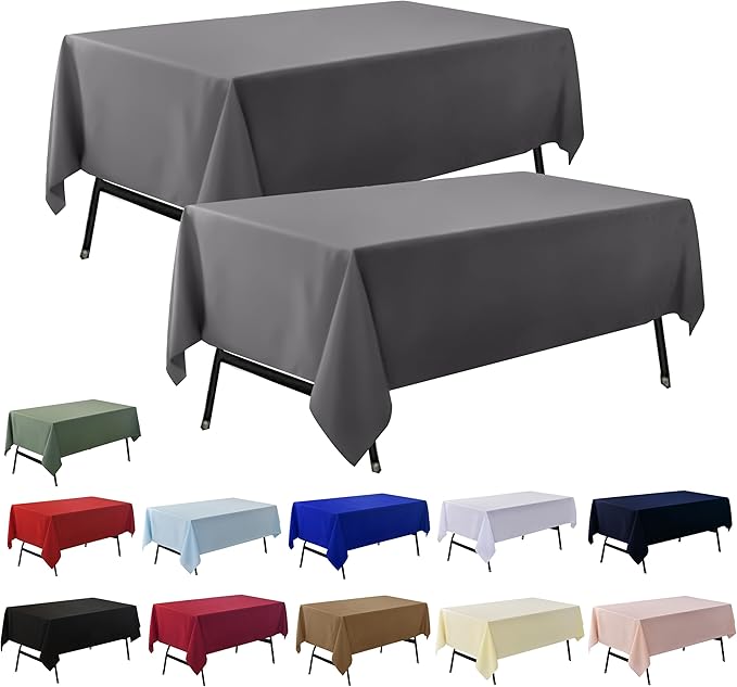 2-Pack 60x120 inch Grey Table Cloths, Solid Stain and Wrinkle Resistant Oblong Tablecloth, Premium Plain Weave Polyester Fabric Rectangle Table Linen Covers for Hotel, Wedding