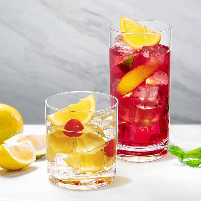 Amazing Abby - Probity - 12-Ounce and 16-Ounce Plastic Tumblers (Set of 8), Drinking Glasses, Reusable Cups, BPA-Free, Shatter-Proof, Dishwasher-Safe (Made of Plastic, NOT Glass)