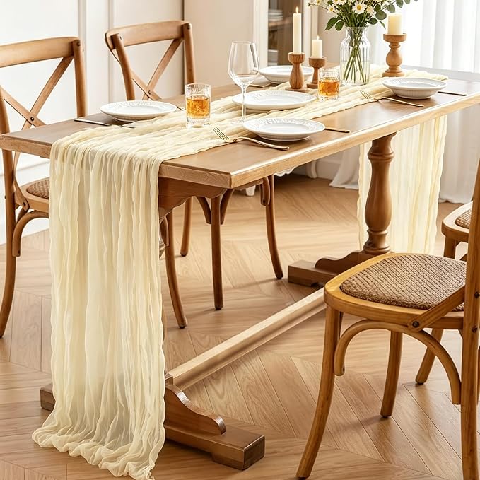6Pcs Beige Table Runner, 10FT Rustic Cheesecloth Table Runner 35*120inch Boho - Image 5