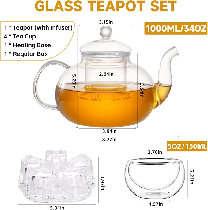 Glass Teapot Set, 34OZ/1000ML Glass Tea Kettle - Image 5