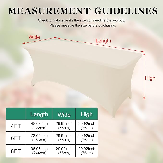 6Pack 6FT Table Cloth for Rectangular Fitted Events Stretch Cream Table Covers Washable Spandex Tablecloth Protector for Party, Wedding, Cocktail, Banquet, Festival