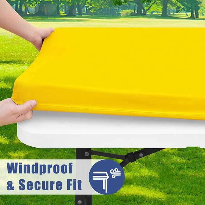 Spandex 4 Foot Rectangle Table Cloth 2 Pack, Elastic Fitted Tablecloths for Picnic, Stretch Washable Patio Table Cover for Outdoor, Camping, Banquet and Parties (Yellow, 30"x48")