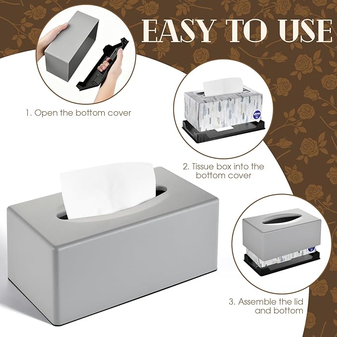 Tissue Box Cover, Rectangular Facial Tissue Holder with Bottom, Decorative Storage Box for Bathroom Vanity, Toilet Tank, Car, Dressers, Night Stand, Rv, Parlors and Offices - Grey