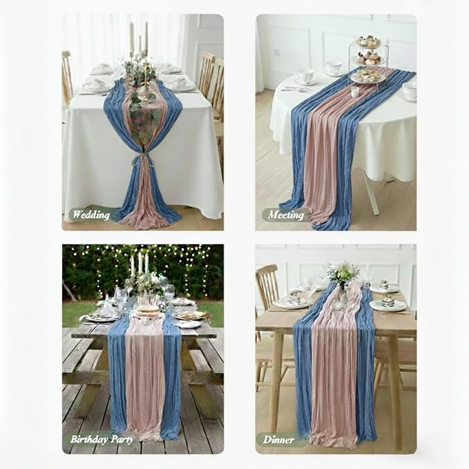 Cheesecloth Table Runner 2 Pack Dusty Pink and Dusty Blue, Boho Gauze Table - Image 5