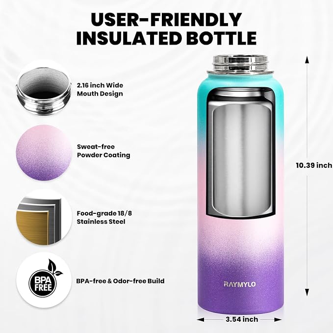 RAYMYLO Insulated Water Bottle 40 oz, Triple Wall Vacuum Stainless Steel | - Image 5