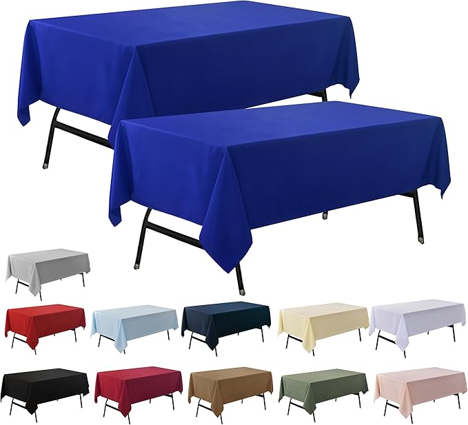 2-Pack 60x102 inch Royal Blue Table Cloths, Solid Stain and Wrinkle Resistant Oblong Tablecloth, Premium Plain Weave Polyester Fabric Rectangle Table Linen Covers for Hotel, Wedding