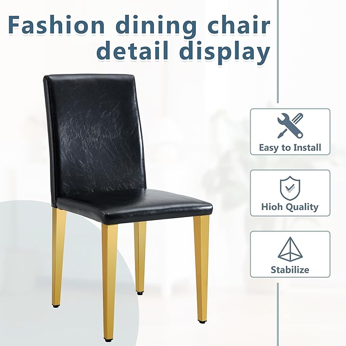Dining Chairs Set of 8,Faux Leather with Gold Metal Legs,Armless Kitchen Room Chairs Set of 8,Max Load 300 Lbs,High Back Modern Design for Home Kitchen Living Room Bedroom